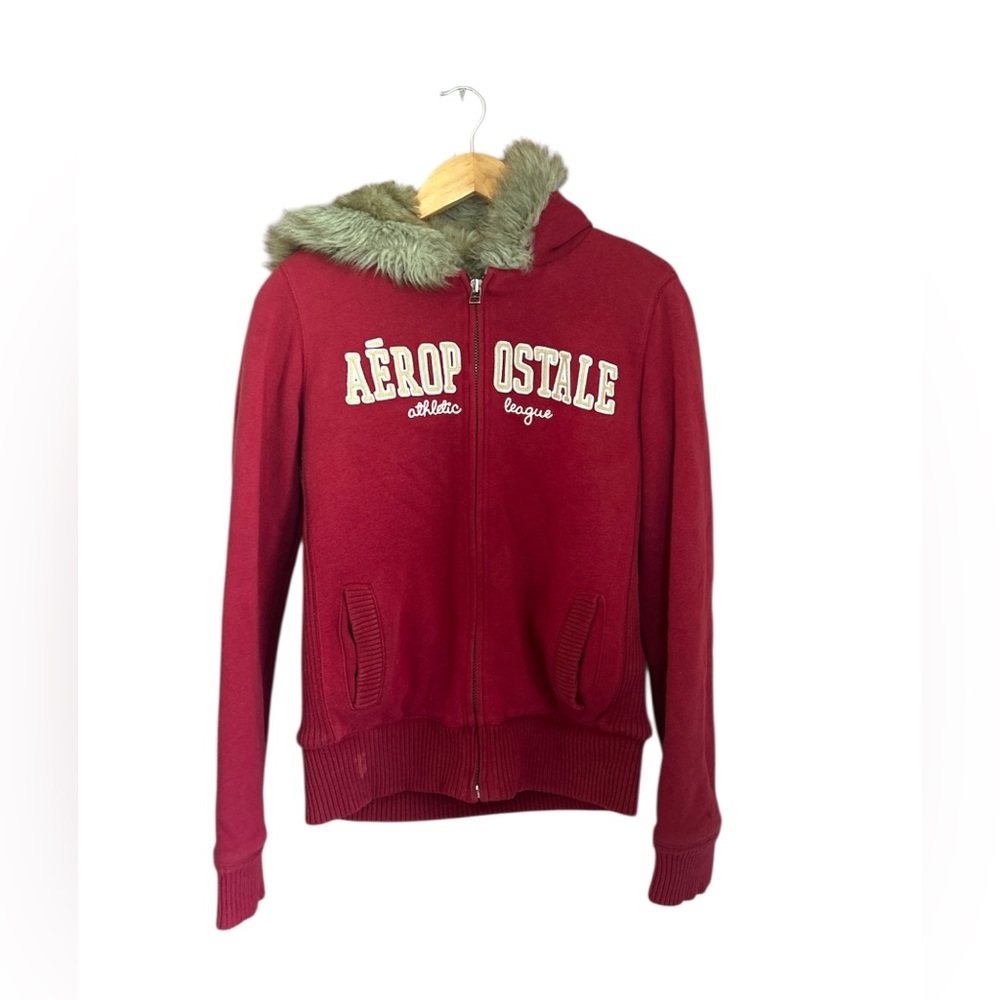 Aeropostale Vintage Y2K Faux Fur Lined Logo Full Zip Hoodie Size L